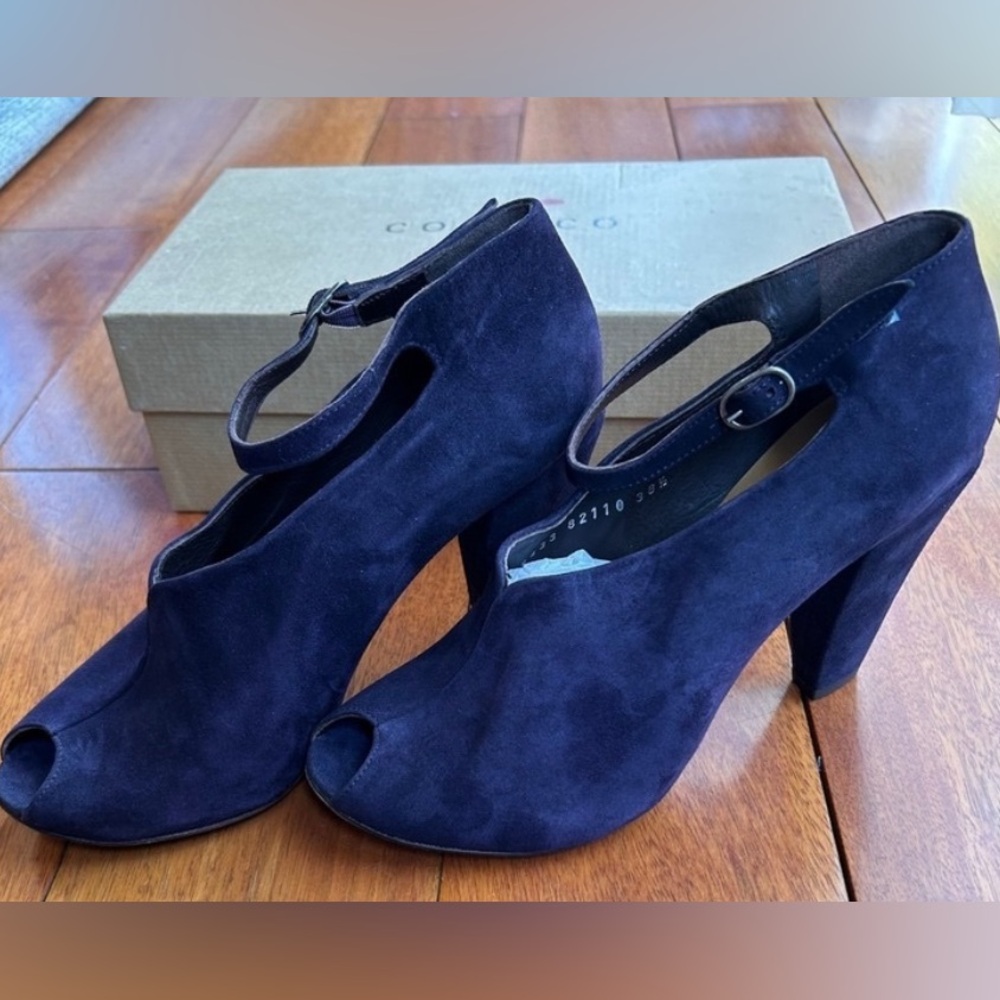 Coclico Purple Suede Peep Toe Mary Jane Heels Size 38.5 US 8 Made in Spain